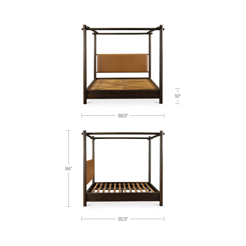 Devin Leather Canopy Bed, Brown, King