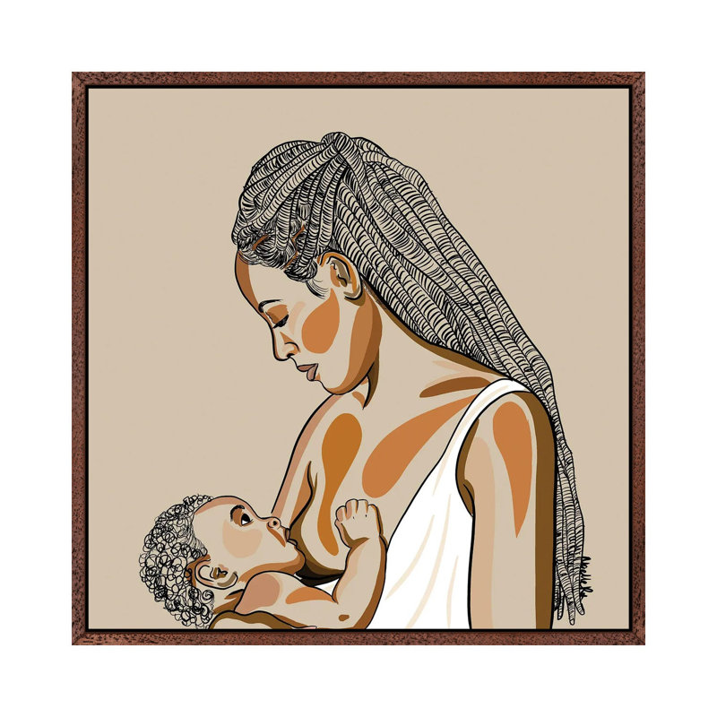 Black Mothers Breastfeed I by NoelleRx - Print on Canvas, 93.98 cm H x 93.98 cm W, Classic Brown Wood Framed