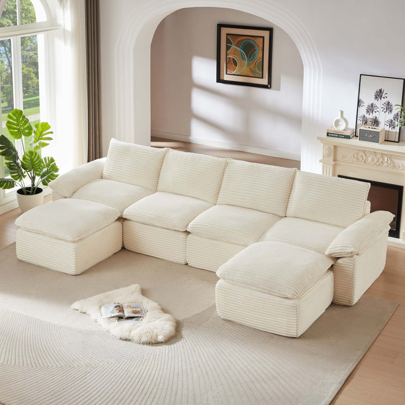 Canapé moderne en velours côtelé, peut être librement combiné et offre une expérience d'assise confortable, 4, Blanc