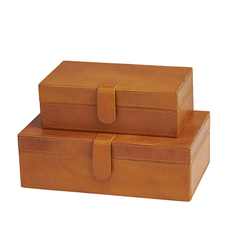 Boîte décorative en cuir Brownsburg, Brun cognac, H 3,6 po x l 6,25 po x L 10,3 po