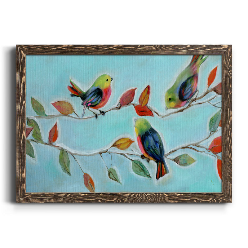 Bitty Birds II - peinture sur toile encadrée, H 31 po x l 44 po x P 1 po, Noyer