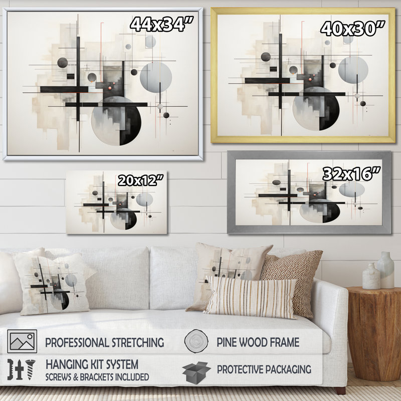 " Beige Gray Suprematism Silent Symmetry I " Mixed Media Print, 16" H x 32" W x 1" D, Wrapped Canvas