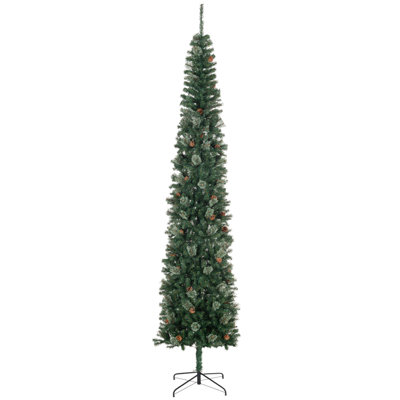 ? Décoration de Noël - arbre de Noël artificiel au crayon de 9,5 pieds, aiguilles de pin minces avec branches réalistes, pommes de pin, base en métal