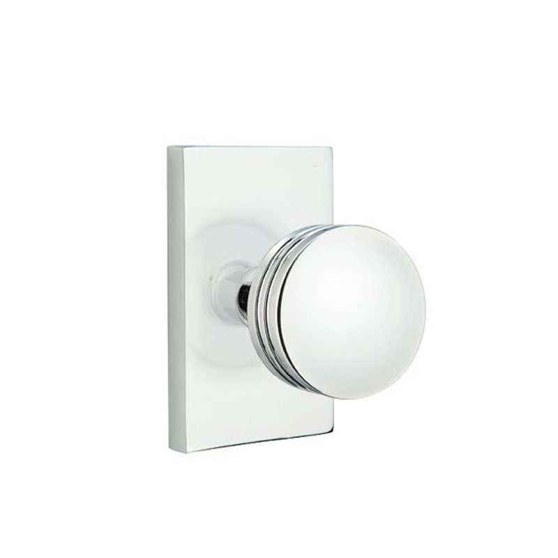 Ensemble de faux boutons Emtek avec rosette rectangulaire moderne et bouton Bern, Chrome poli