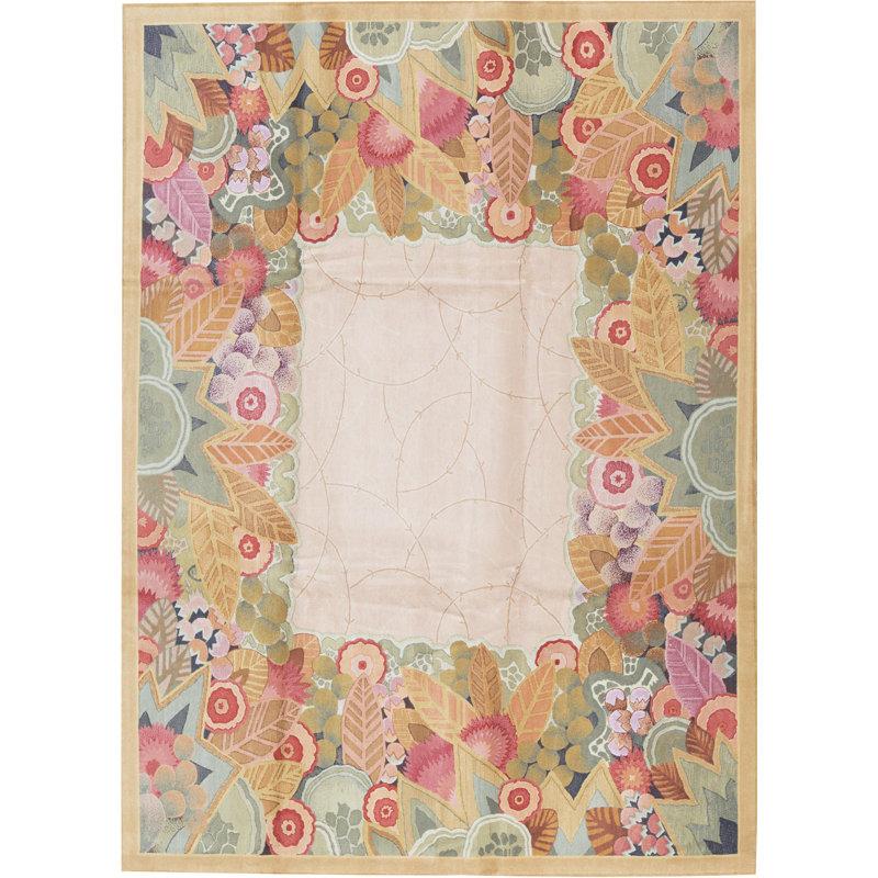Hand-Knotted High-Quality Peach and Green Area Rug
