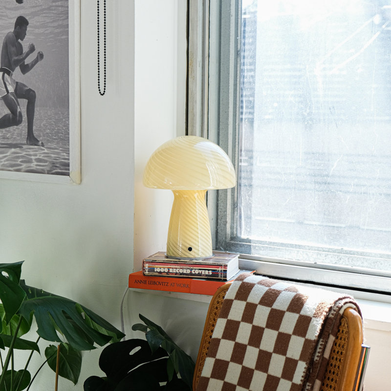 Lampe de table en verre avec champignon, Beurre