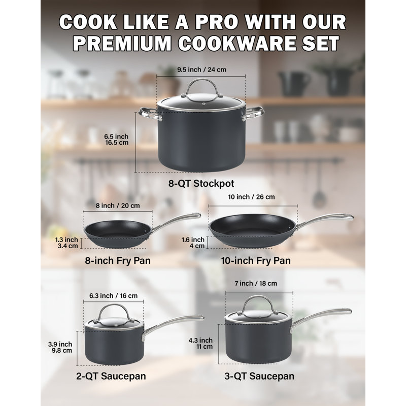 Cooks Standard Classic Nonstick Hard Anodized Cookware Set, Pots and Pans Kitchen Set Includes Saucepans, Stockpot, Frying Pans, Lids, Not Induction, 8-Piece, Black