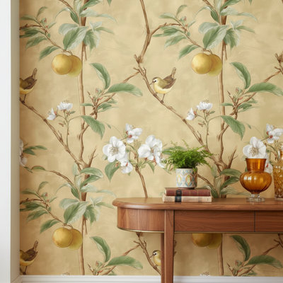Papier peint floral avec décoration murale oiseaux rétro