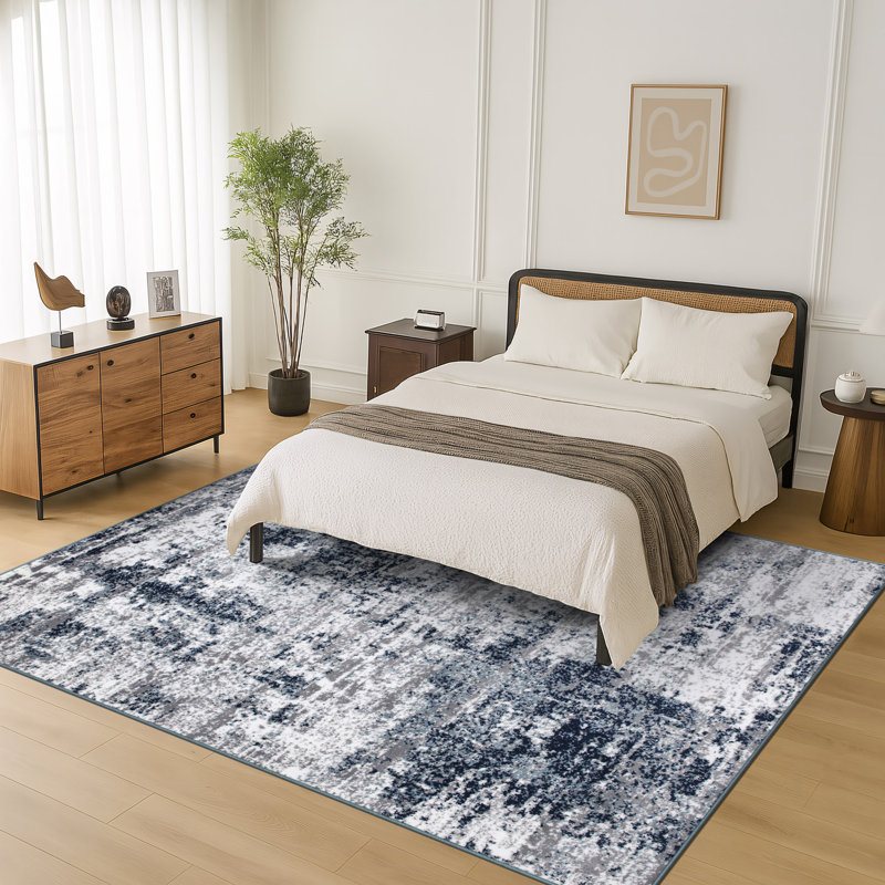 Tapis gris / bleu / ivoire Willington, Rectangle 7 pi 10 po x 10 pi