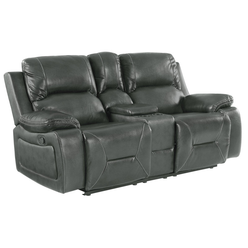 Trower 77'' Faux Leather Reclining Sofa, Gray Faux Leather