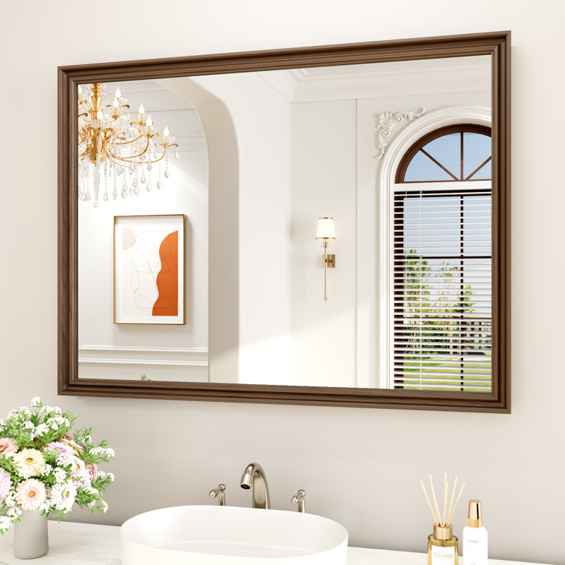 Rectangle Classic Vintage Framed Wall Mirror, Farmhouse Vanity Mirror with Tempered Glass, 40" x 30"