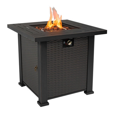 Table brasero carrée en acier de 71 cm (28 po) fonctionnant au propane, aspect osier, chauffage de terrasse de 50 000 BTU