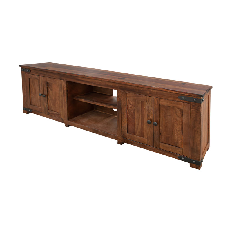93" Brown Solid Wood Cabinet Enclosed Storage Distressed TV Stand