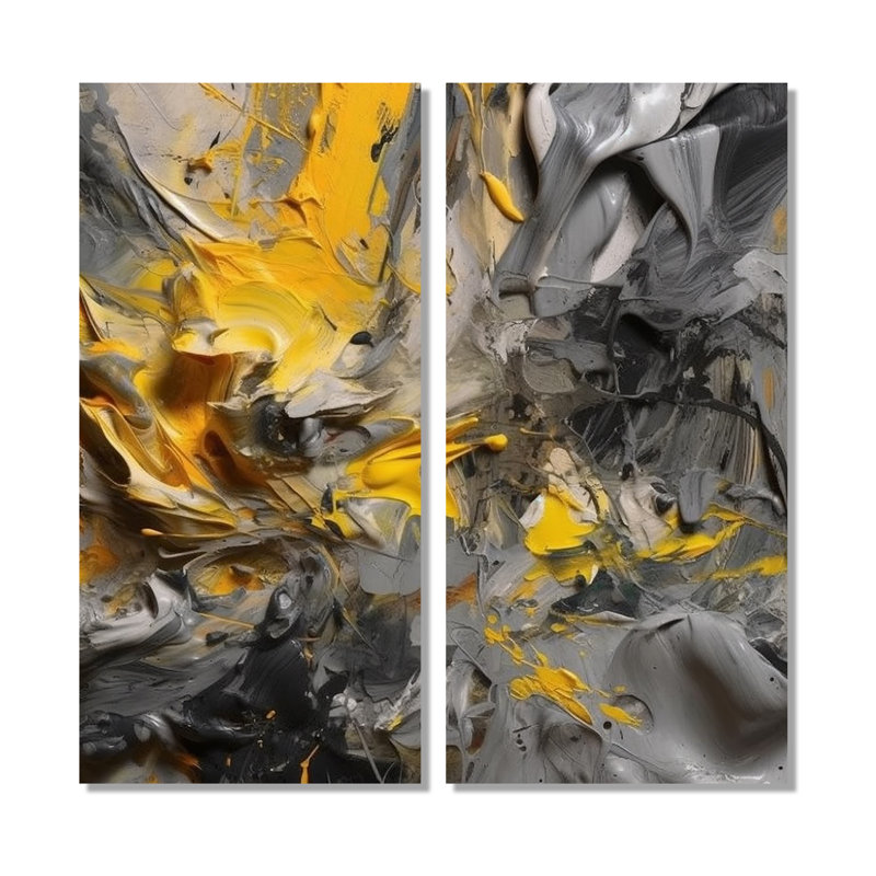 Moutarde jaune et gris vif - art mural moderne, 40" H x 40" W, Wrapped Canvas, Does Not Apply