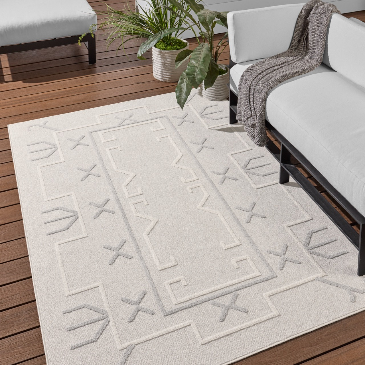 Colada Performance Gray/Cream Indoor/Outdoor Rug, Rectangle 5'3" x 7'6"