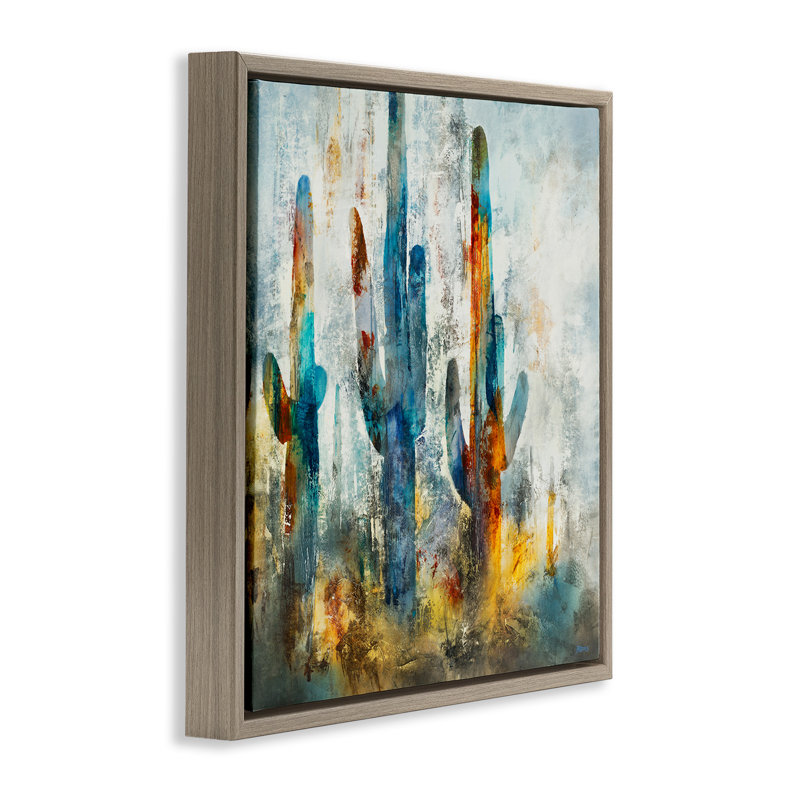 «Abstract Abstract Vibrant Cacti Silhouettes Grain» par Scott Brems, Cadre flottant orme Montalcino, H 25 po x l 25 po