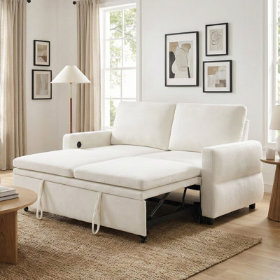 Convertible Sofa Bed 62.75" Sleeper Sofa Loveseat Sofa Couch With Adjustable Backrest And USB Ports