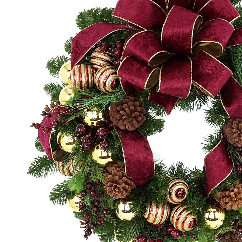 Festive Burgundy And Gold Holiday Wreath