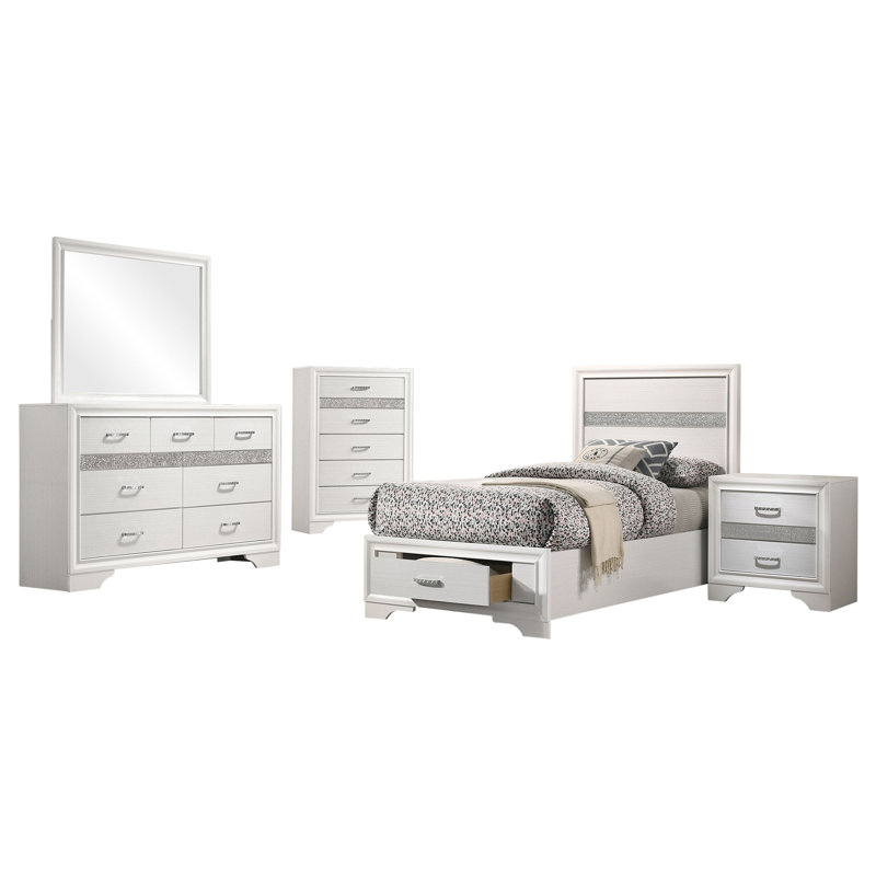 Ensemble de chambre à coucher simple 5 pièces Miranda - blanc, Blanc, Simple