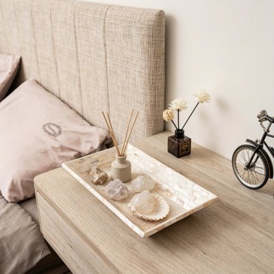 Handcrafted Mother Of Pearl Tray With Raised Edge, Elegant Multipurpose Decorative Centerpiece For Serving, Vanity, Coffee Table, And Home Decor