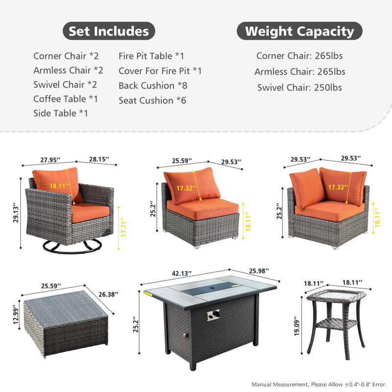 Outdoor Furniture 9 Pieces Set With Stove, Orange
