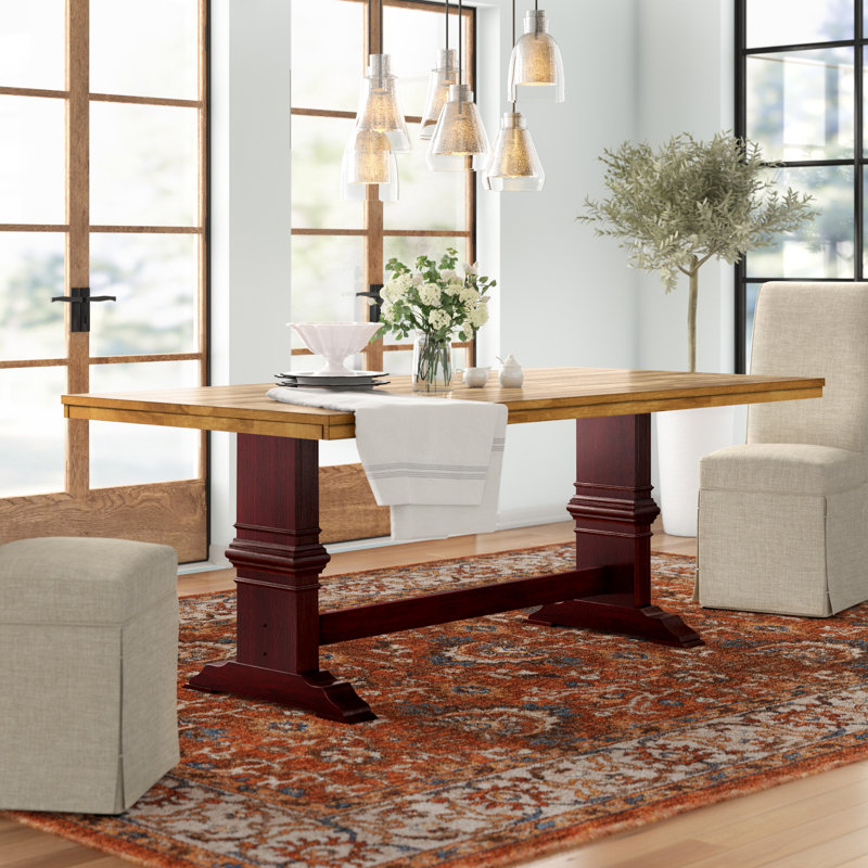 Marcotte Solid Wood Dining Table, Antique Berry