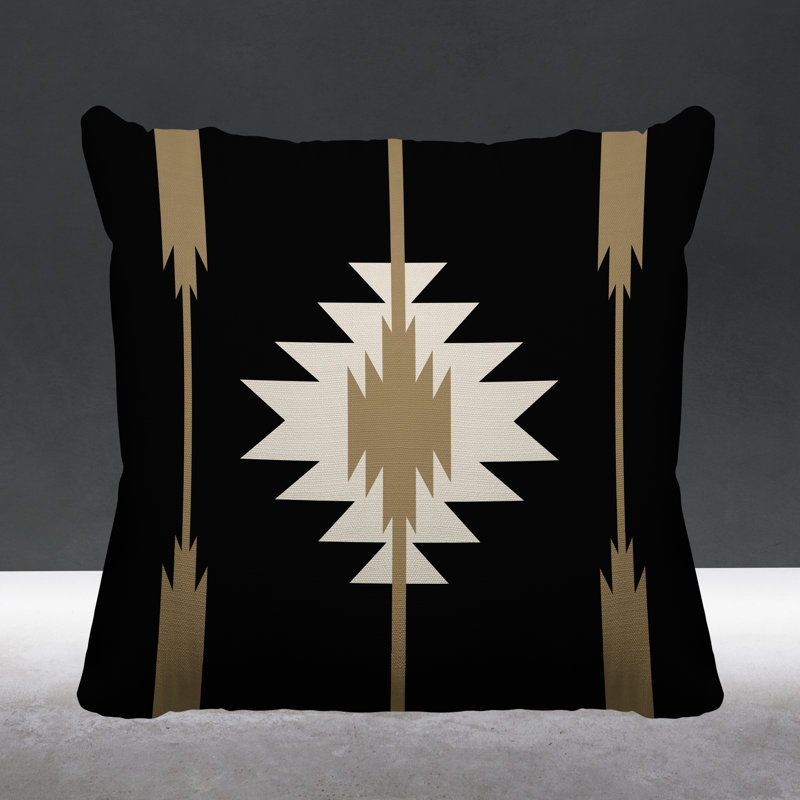 Coussin décoratif intérieur / extérieur Jolon Southwestern, 19 po x 19 po, Noir, Carré