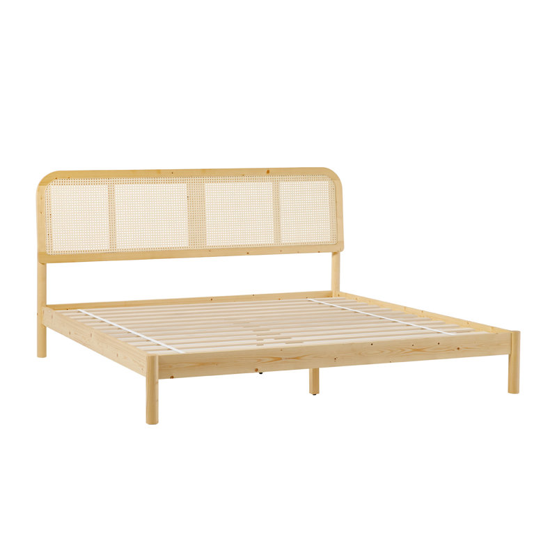 Boho Curved Rattan Headboard King Bed