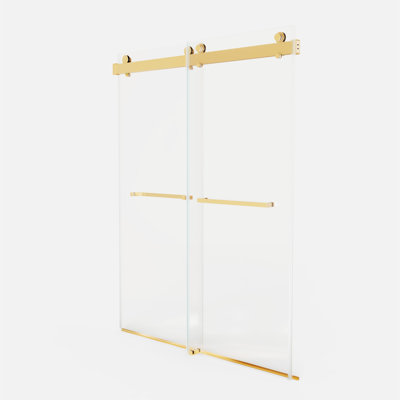 56-60 Inches W *76 Inches H  Frameless Double Sliding Soft-Close Shower Door In Brushed Gold