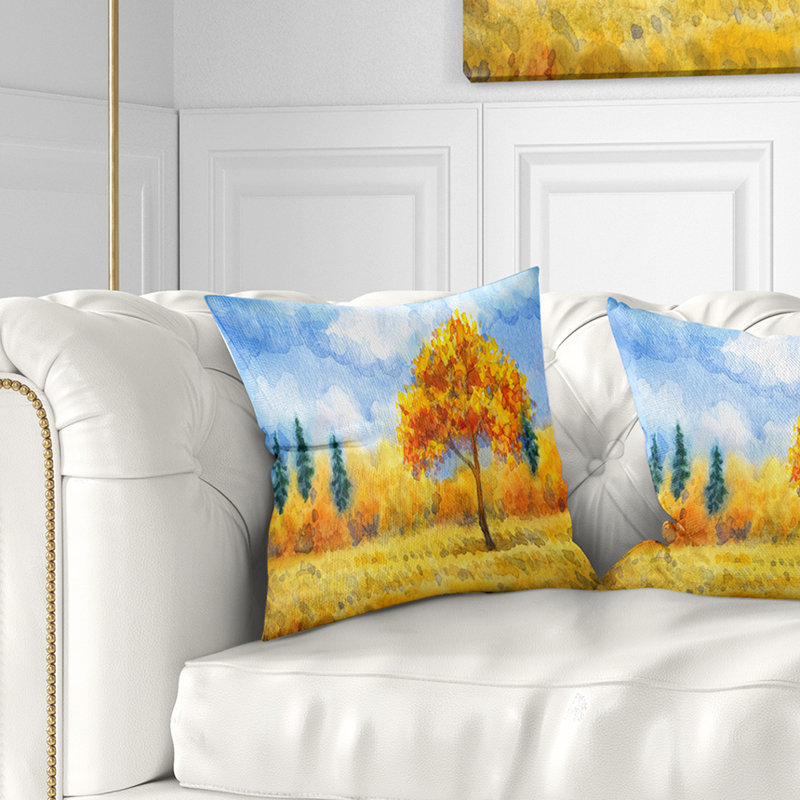 Coussins jaunes - paysage imprimé, 16 po x 1 po, Coussin décoratif