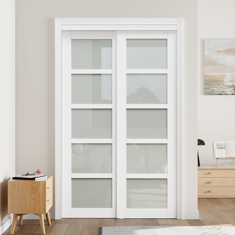Porte de placard coulissante en verre givré apprêté 48 po x 80 po de hauteur 48 po x 80 po avec quincaillerie d'installation