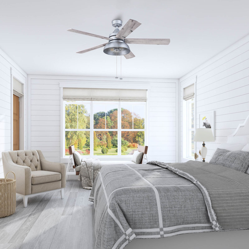 Idina 52'' Ceiling Fan with LED Lights, Galvanized with Silver Oak Blades