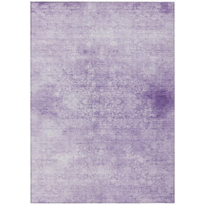 Tapis intérieur/extérieur lavable, 90 x 150 cm, lilas et ivoire, à motif floral médaillon.