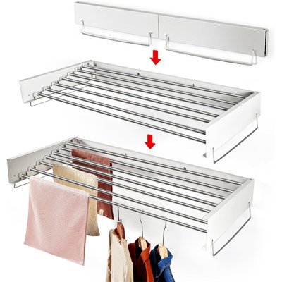 Collapsible Wall Mounted Drying Rack - 47" Wide, 7 Rods