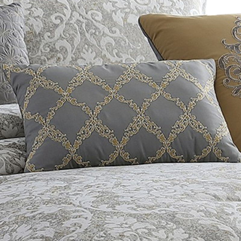  Gray/Gold Microfiber 8 Piece Comforter Set, King Comforter + 8 Additional Pieces