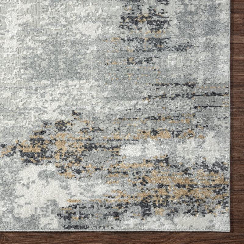 B Abstract Area Rug in Grey, Rectangle 3' x 5'