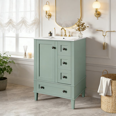 Meuble-lavabo simple 24 po avec comptoir en céramique 24 po