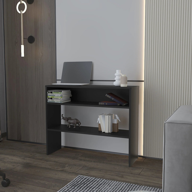 Console moderne noire avec rangement ouvert pour un dortoir confortable et élégant, H 32,37 po x L 38,94 po x l 11,68 po