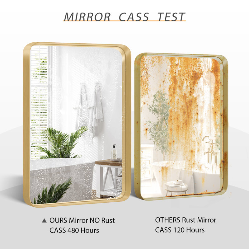 Lunara 1.18" Deep Rounded Corner Rectangular Bathroom Wall Mirror with Premium Tempered Glass & Aluminum Alloy Framed, Gold