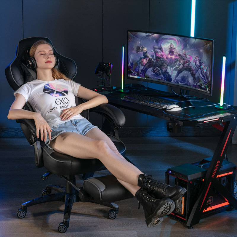 Recline Chair with Footrest - Premium Comfort Video Gaming Chair for Prolonged Gaming, Gray/Black