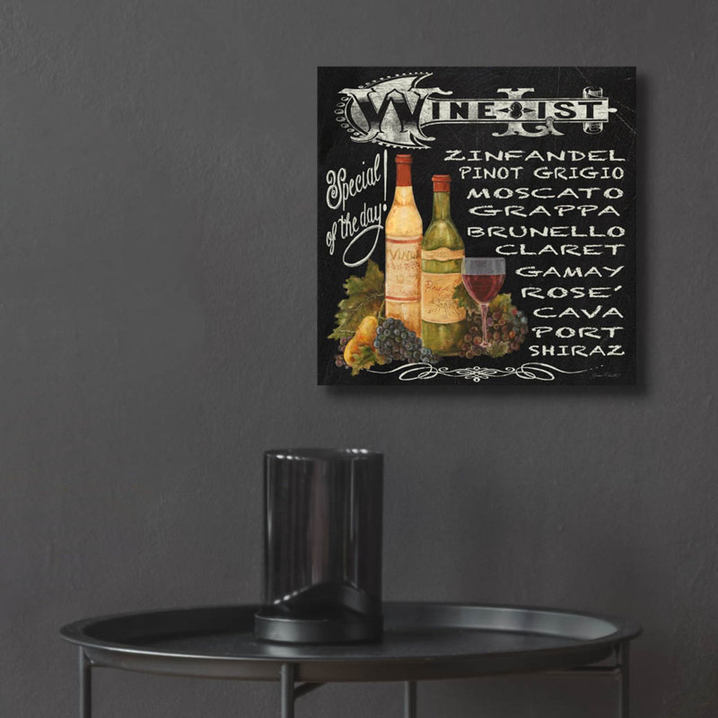 «Wine List 2» par Jean Plout, art mural en verre acrylique, 12 po x 12 po, 12 po x 12 po