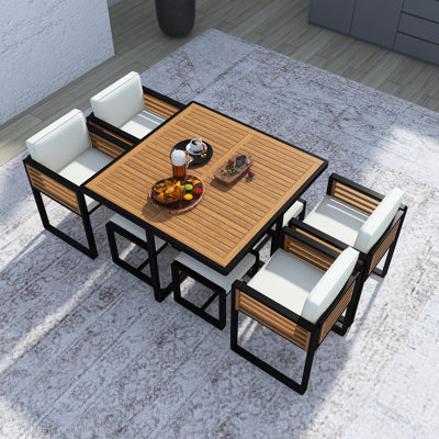 9-Pieces Acacia Wood Patio Dining Set by 17 Stories