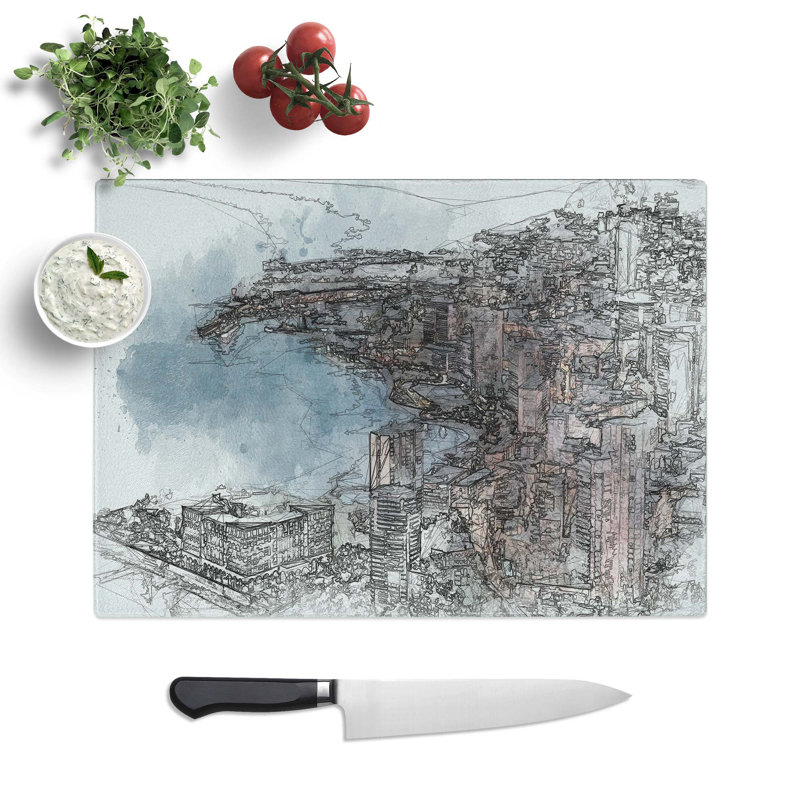 Glass Monte Carlo Skyline in Monaco in Abstract Chopping Board, 28.5 cm W x 20 cm L