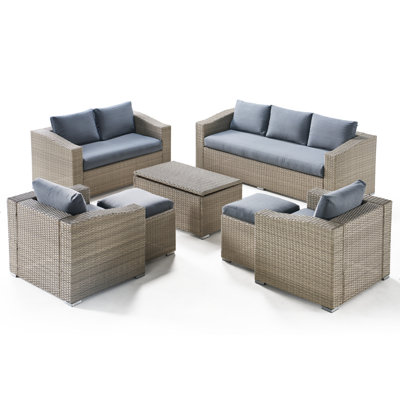 10-piece Wicker Outdoor Couch Conversation Set With Storage Coffee Table, 2 Ottomans