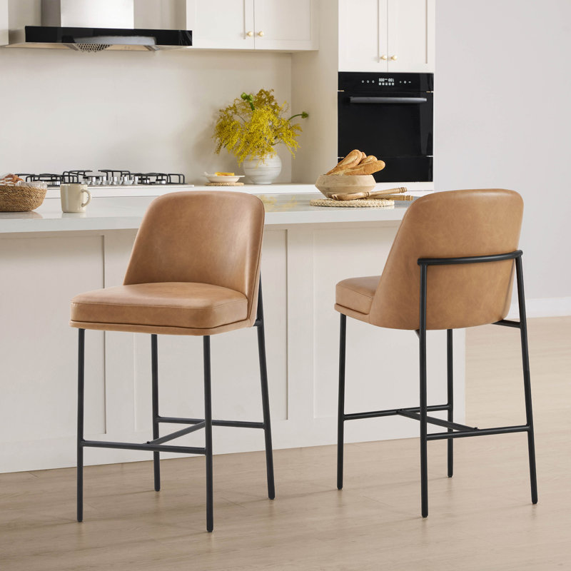 Angelick Upholstered Counter Stool with Metal Frame, Camel, Black