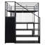 Lit mezzanine double en métal avec poste de travail intégré, garde-robe et DEL