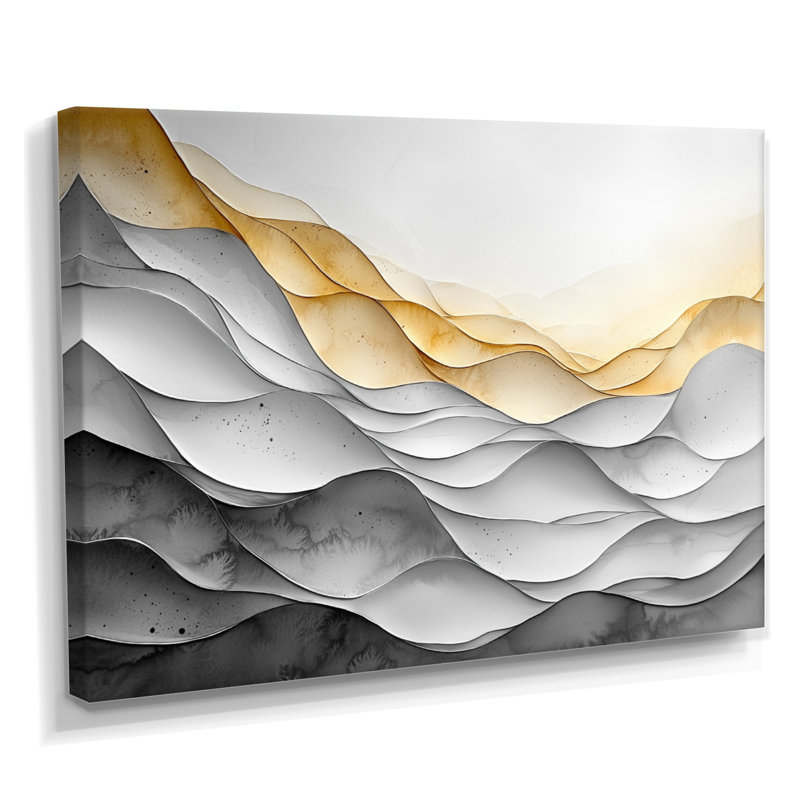 Oletha blanc jaune aurore vague du temps II - Constructivisme, art mural, Toile tendue, H 16 po x l 32 po, Ne s'applique pas