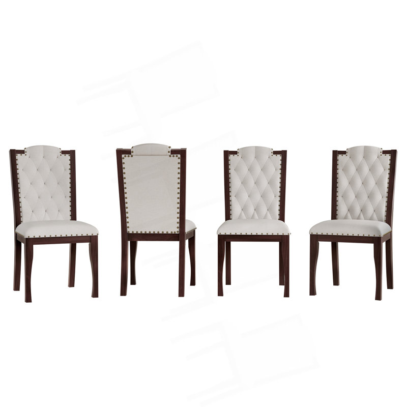 Ensemble de 4 chaises de salle à manger rembourrées, Beige+Espresso