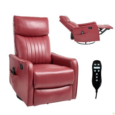 Red Faux Leather Heat Massage Manual Recliner Chair With Rocker And Swivel For Living Room