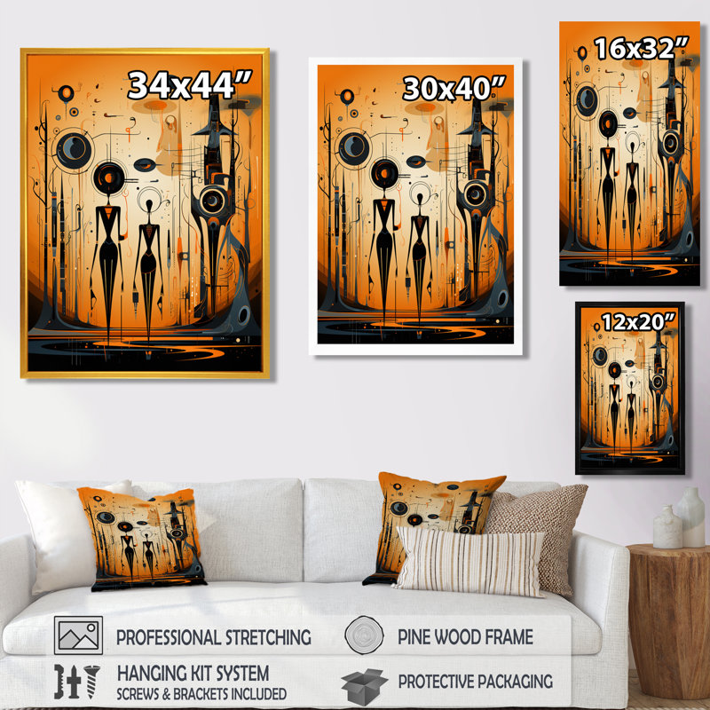 Reproduction d'art mural africain contemporain, Toile avec cadre flottant noir, H 20 po x l 12 po x P 1 po